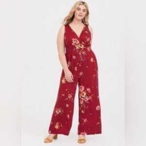 Torrid Red Floral  Challis Jumpsuit Size 6 equivalent 6X